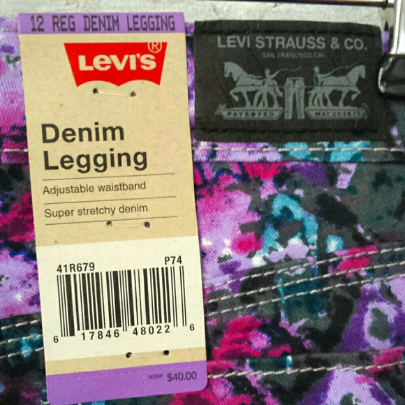 NWT Levi's Girls Pink Purple Geoisle Print Denim Legging Jeans 14 Reg - Picture 9 of 11